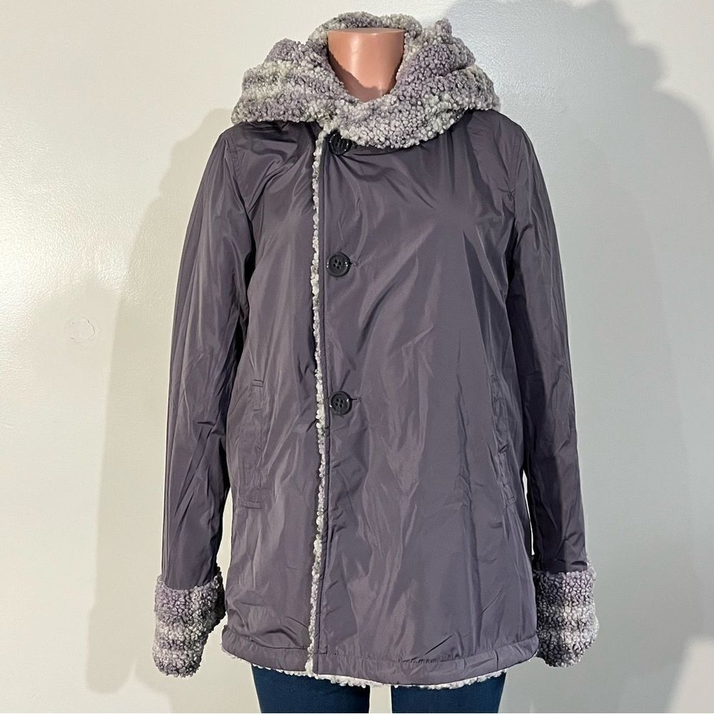 Centigrade Button Closure Reversible Plaid Sherpa Jacket